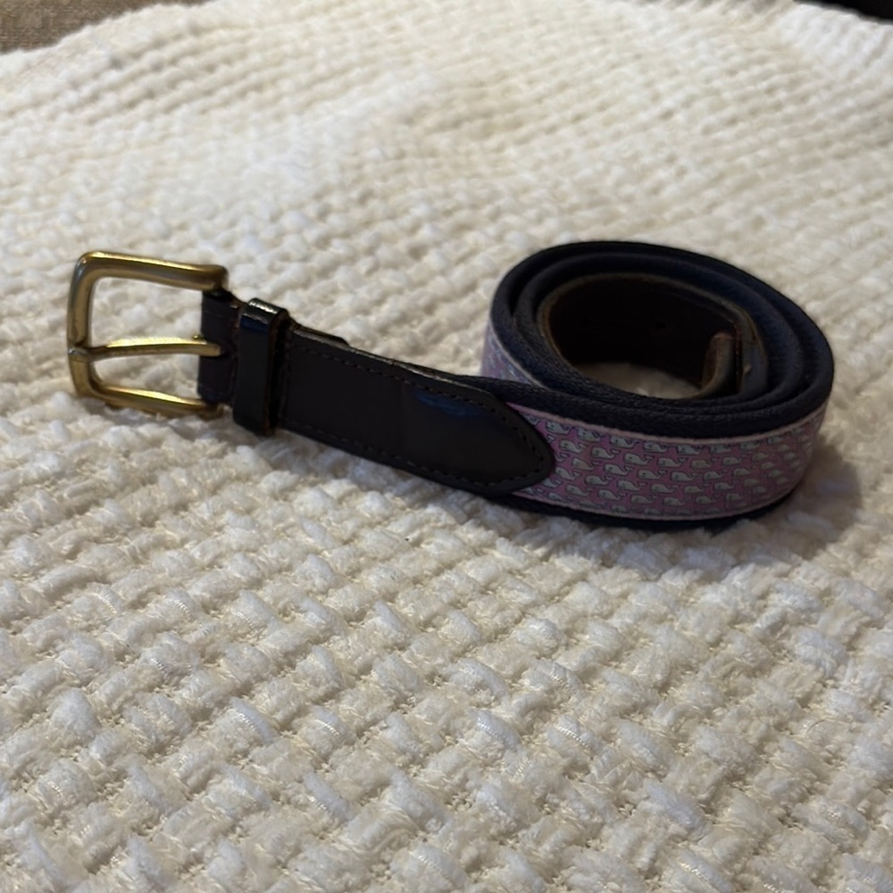 Gently Loved Vinyard Vines Silk/Leather Men's  Pink Patterned Belt